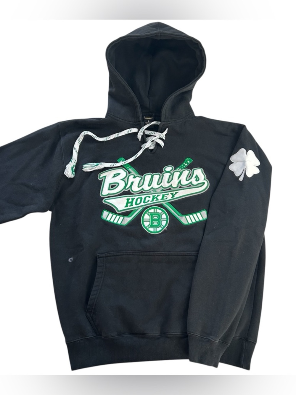 Boston Bruins NHL St. Patrick’s Day Signature Concepts Lace-Up Hoodie size L - Picture 1 of 11